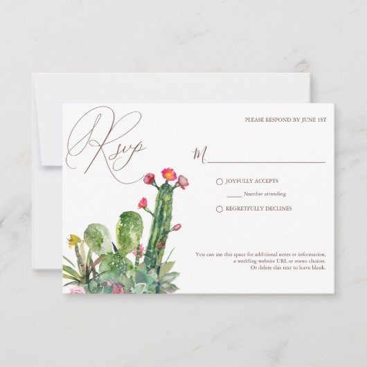 Elegant Desert Cacti Succulents Wedding RSVP Kaartje (Voorkant)