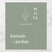 Elegant Desert | Cactus Green Personalized Wedding Wijn Etiket (Enkel label)