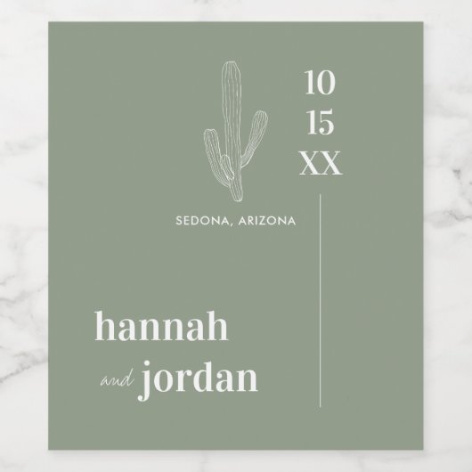Elegant Desert | Cactus Green Personalized Wedding Wijn Etiket (Enkel label)