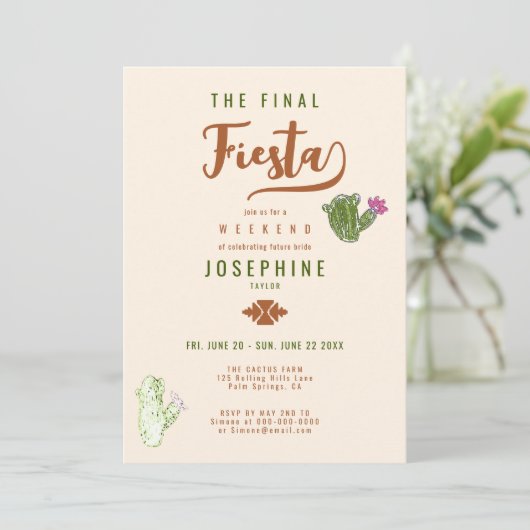 Elegant Desert Cactus Rust Bachelorette Weekend Kaart (Staand voorkant)