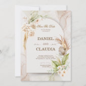 Elegant Desert Chic Pampas & Palm Wedding Invitati Kaart (Voorkant)