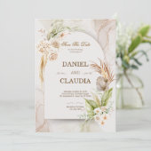 Elegant Desert Chic Pampas & Palm Wedding Invitati Kaart (Staand voorkant)
