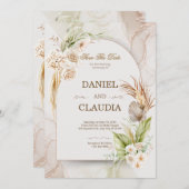 Elegant Desert Chic Pampas & Palm Wedding Invitati Kaart (Voorkant / Achterkant)