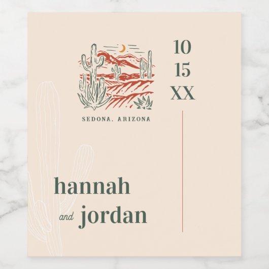 Elegant Desert | Terra Cotta Personalized Wedding Wijn Etiket (Enkel label)