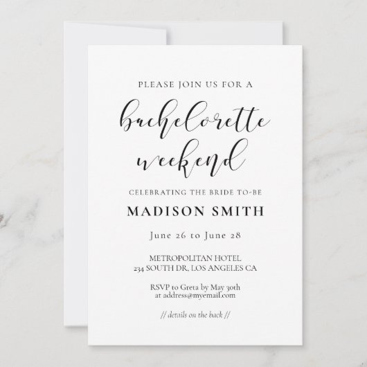 Elegant design Bachelorette Weekend Kaart (Voorkant)