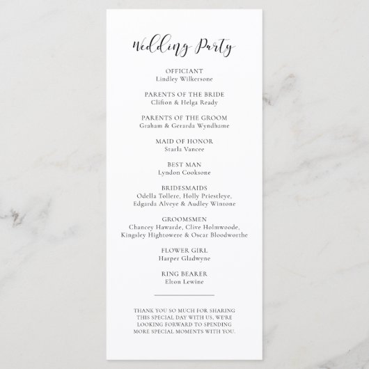 Elegant design bruiloft programmakaart (Achterkant)