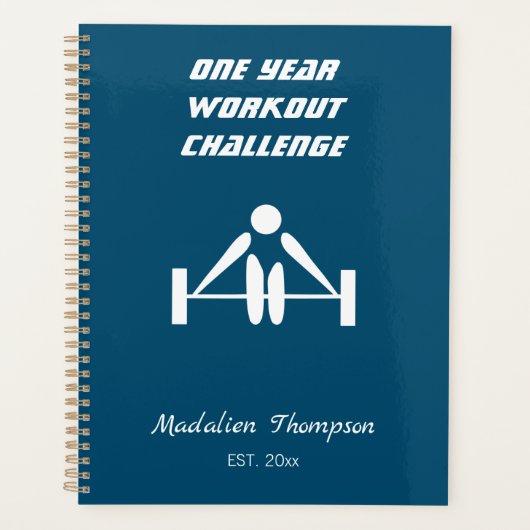 Elegant design gewichten zeevaartblauwe training planner (Voorkant)