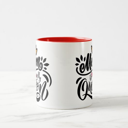 Elegant Design Typografie Mam is mijn koningin Tweekleurige Koffiemok (Center)