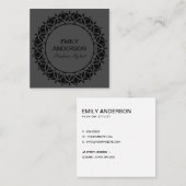 ELEGANT DESIGNER BLACK  FLORAL SUN MANDALA VIERKANTE VISITEKAARTJE (Voorkant / Achterkant)