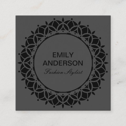 ELEGANT DESIGNER BLACK  FLORAL SUN MANDALA VIERKANTE VISITEKAARTJE (Voorkant)