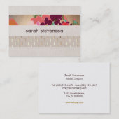 Elegant Designer Floral Chic Gold & Linen Striped Visitekaartje (Voorkant / Achterkant)