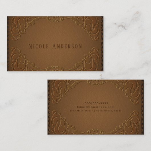 Elegant Designer Leather Rustiek Western Land Visitekaartje (Voorkant / Achterkant)