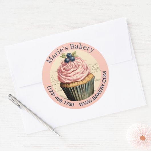 Elegant Dessert Baker Cake Cateraar Cupcake Bakker Ronde Sticker (Envelop)