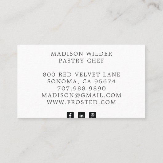Elegant Desserts Catering Pastry Chef Baker Visitekaartje (Achterkant)