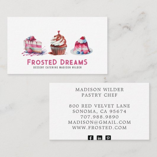 Elegant Desserts Catering Pastry Chef Baker Visitekaartje (Voorkant / Achterkant)