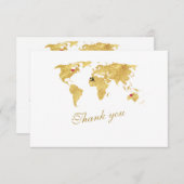 Elegant Destination Gold Wereldkaart Wedding Bedankkaart (Voorkant / Achterkant)