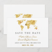 Elegant Destination Gold Wereldkaart Wedding Save The Date (Voorkant / Achterkant)