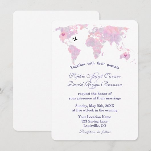 Elegant Destination Wedding Waterverf Wereldkaart Kaart (Voorkant / Achterkant)