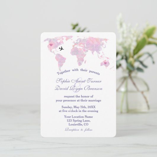 Elegant Destination Wedding Waterverf Wereldkaart Kaart (Staand voorkant)