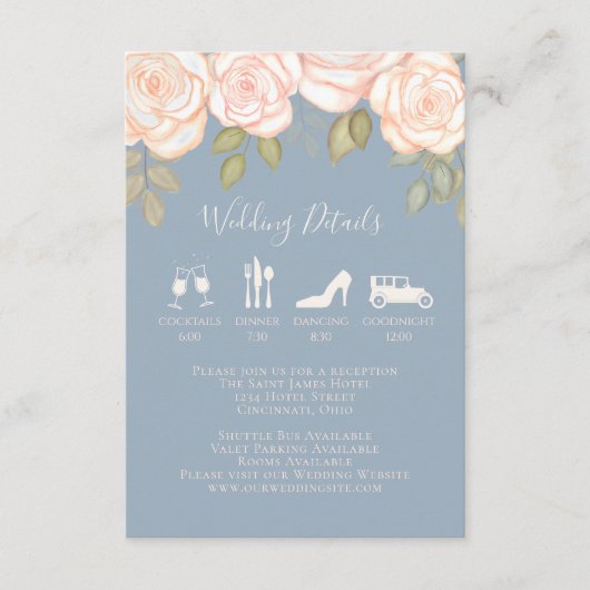 Elegant Details Moderne tijdlijn Stusty Blue Blush Informatiekaartje (Voorkant)