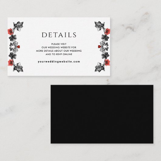 Elegant Details/of ander Black Red Gothic Wedding Informatiekaartje (Voorkant / Achterkant)