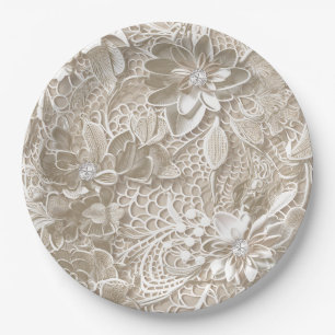 Elegant deze kant en diamanten papieren bordje