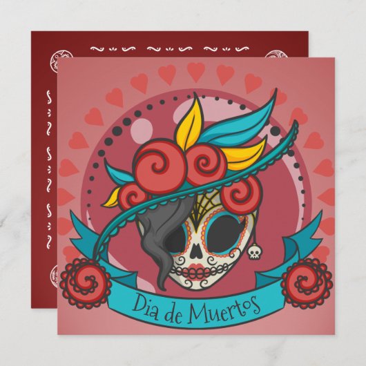 Elegant Dia de los Muertos Floral Skull Invitation Kaart (Voorkant / Achterkant)