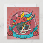 Elegant Dia de los Muertos Floral Skull Invitation Kaart (Voorkant)