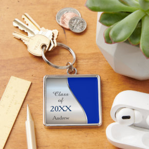 Elegant diagonaal blauw zilver Afstuderen Sleutelhanger