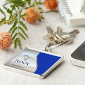 Elegant diagonaal blauw zilver Afstuderen Sleutelhanger (Zijkant)