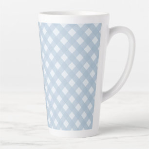 Elegant diagonaal geruit patroon, blauw en wit latte mok
