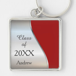 Elegant diagonaal rood zilver Afstuderen Sleutelhanger