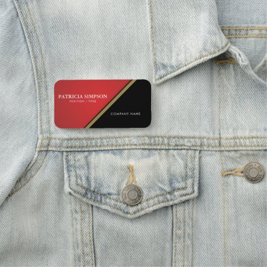 Elegant Diagonaal Rood Zwart met Gouden Trim: Luxe Naamplaatje (In situ)