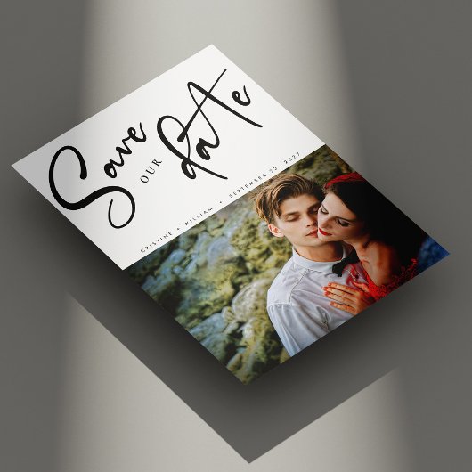 Elegant diagonaal script foto bruiloft save the date