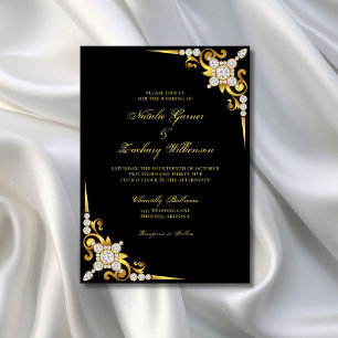 Elegant Diamant Goud Zwart Bruiloft Kaart