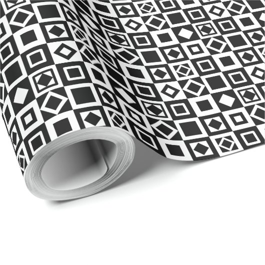 Elegant Diamant Vierkant Zwart Wit Cadeaupapier (Rol Hoek)