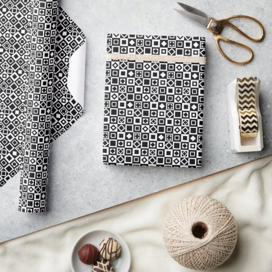 Elegant Diamant Vierkant Zwart Wit Cadeaupapier