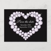 Elegant diamanten hart bewaar de datum zwart & wit aankondigingskaart (Voorkant)
