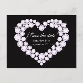 Elegant diamanten hart bewaar de datum zwart & wit aankondigingskaart