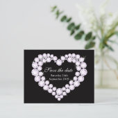 Elegant diamanten hart bewaar de datum zwart & wit aankondigingskaart (Staand voorkant)