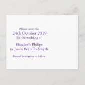 Elegant diamanten hart save the date paarse aankondigingskaart (Achterkant)