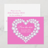 Elegant diamanten hart save the date roze aankondigingskaart (Voorkant / Achterkant)