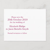 Elegant diamanten hart sparen de datum paarse roze aankondigingskaart (Achterkant)