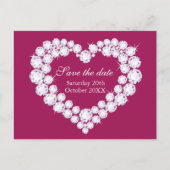 Elegant diamanten hart sparen de datum paarse roze aankondigingskaart (Voorkant)
