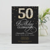 Elegant diamantgoud zwart 50e verjaardag kaart (Staand voorkant)