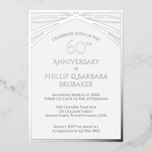 Elegant Diamond 60ste bruiloft Jubileum Party Folie Uitnodiging (Voorkant)