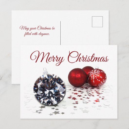 Elegant Diamond and Red Kerstversients Briefkaart (Voorkant / Achterkant)