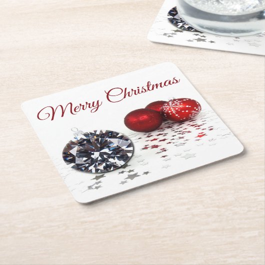 Elegant Diamond and Red Kerstversients Kartonnen Onderzetters (Schuin)