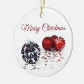 Elegant Diamond and Red Kerstversients Keramisch Ornament (Links)
