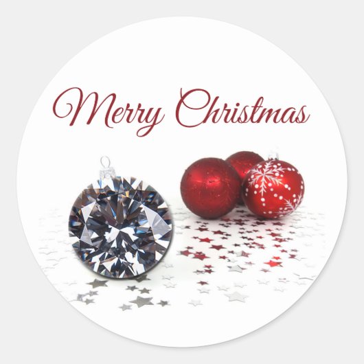 Elegant Diamond and Red Kerstversients Ronde Sticker (Voorkant)